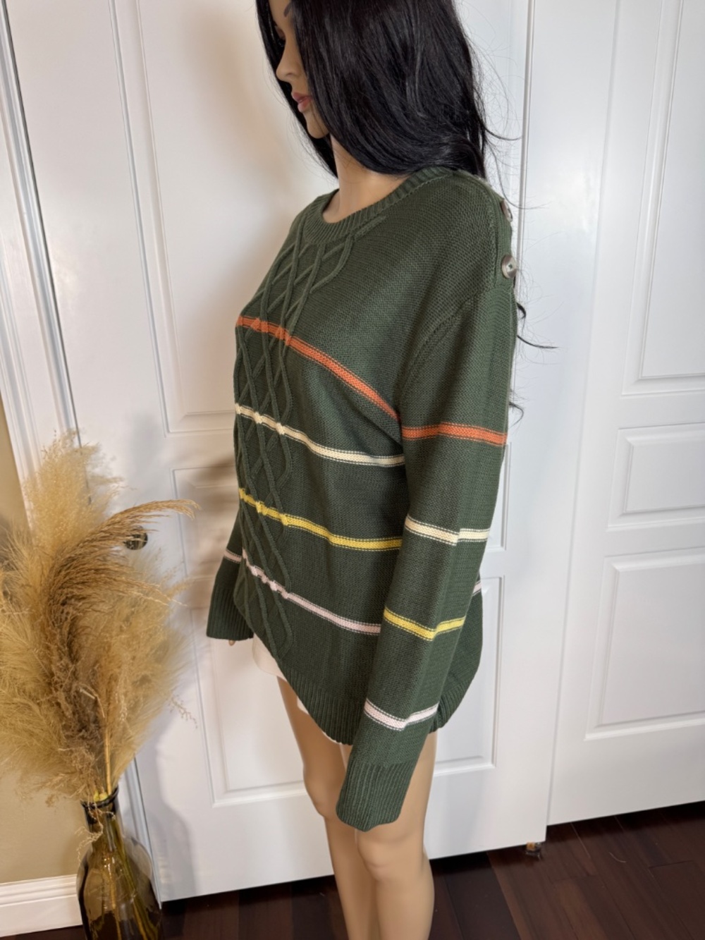 DAVI & DANI ARMY GREEN STRIPE CABLE KNIT SWEATER SIZE LARGE - NWT - Picture 10 of 14